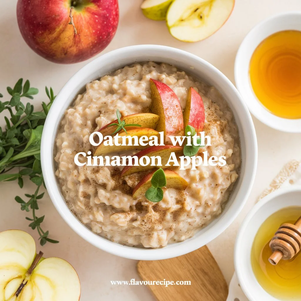 Discover a comforting bowl of oatmeal with cinnamon apples, creamy oats, sautéed apples, breakfast recipe ready in minutes. Perfect for chilly mornings and healthy starts