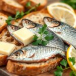 Sardines, buttered brown bread, lemon, parsley, simple, quick, healthy snack