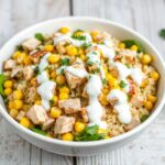 Easy Chicken Salad, packed with corn, quinoa, and tangy yogurt sauce