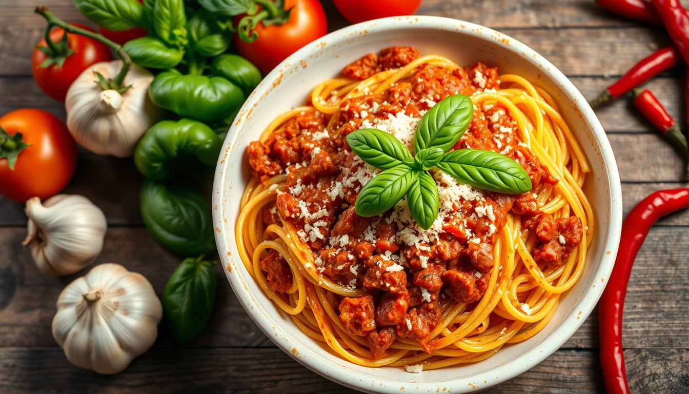 Spicy, creamy, weeknight, Bolognese, pasta, quick, easy, dinner, flavorful